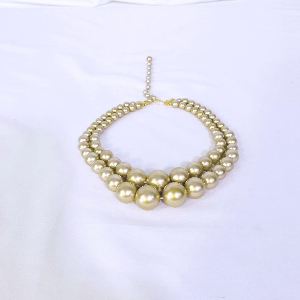 Vintage Gold Double Strand Faux Pearl Choker Necklace Chunky Graduated Hook 18in - Picture 9 of 15